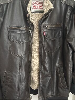 Levi's Dark Brown Leather Jacket with Cream Sherpa Lining